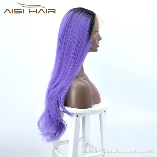 Aisi Hair New Design Top Quality Party Long Body Wave Ombre Purple Lace Frontal Synthetic Hair For Black Women Lace Front Wig